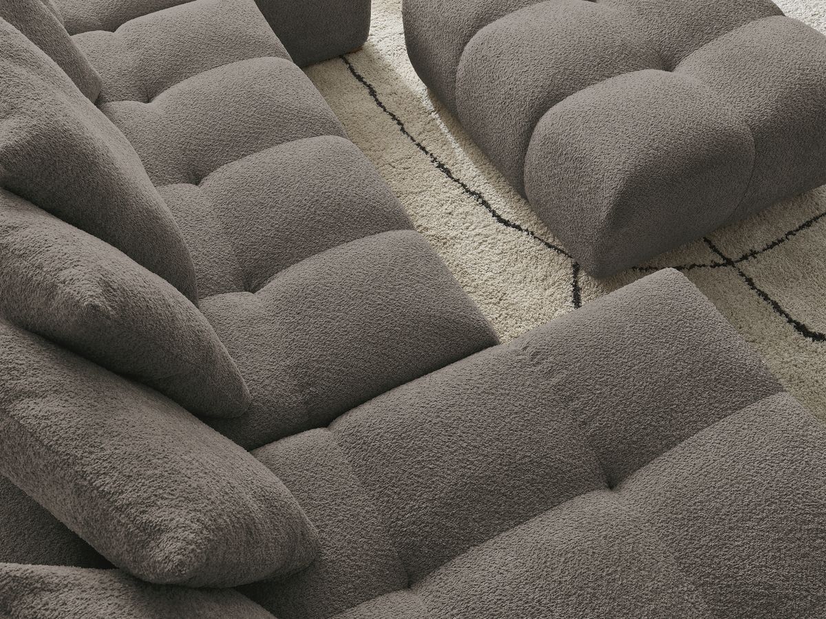 Bobochic Anakin Wohnlandschaft mit Pouf, 10 Kissen Bouclé-Stoff Braun