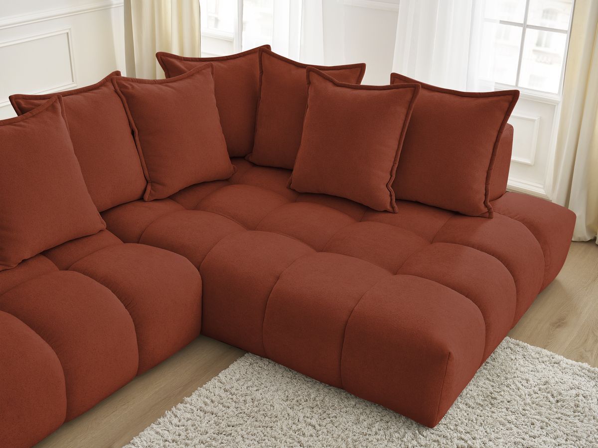 Bobochic Everest Ecksofa, 10 Kissen Strukturstoff Orange Ecke rechts