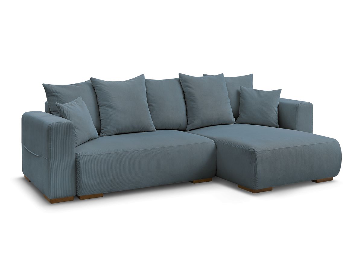 Bobochic Sidonie Ecksofa mit Schlaffunktion und Bettkasten Cordsamt Dunkelblau