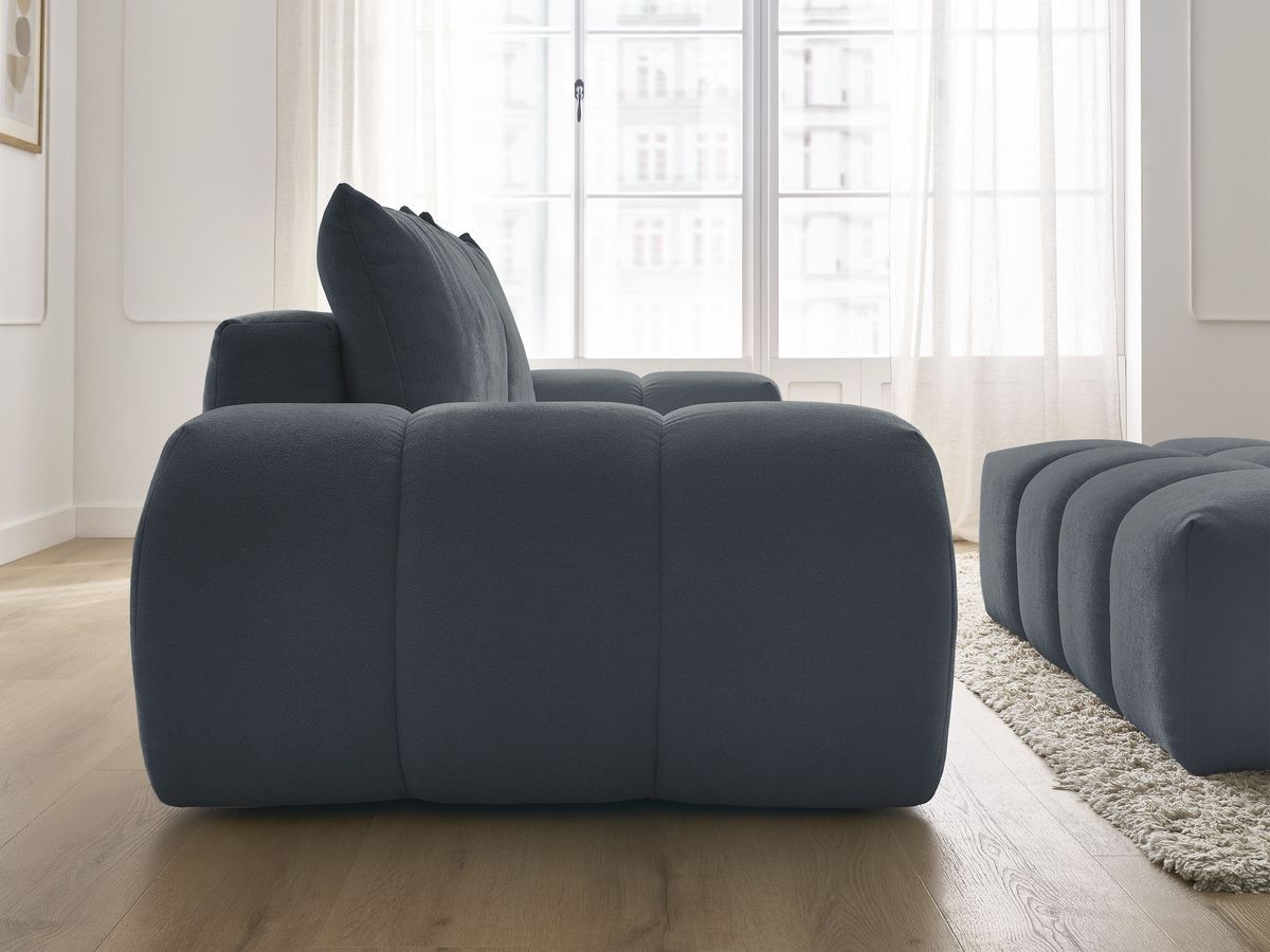 Bobochic Everest Schlafsofa 3-Sitzer mit Bettkasten und Pouf, 2 Kissen Strukturstoff Dunkelblau
