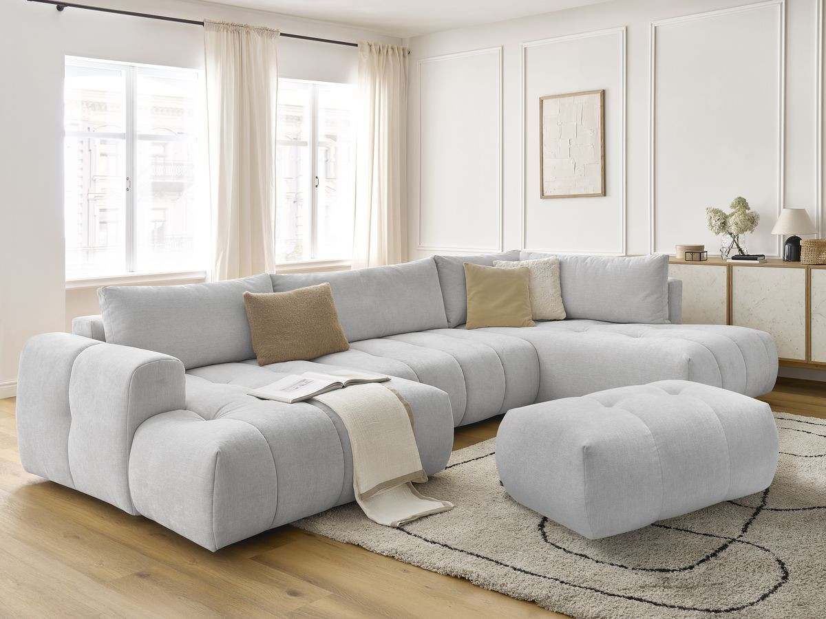 Bobochic Fuji Wohnlandschaft mit Pouf Stoff Hellgrau Ecke links