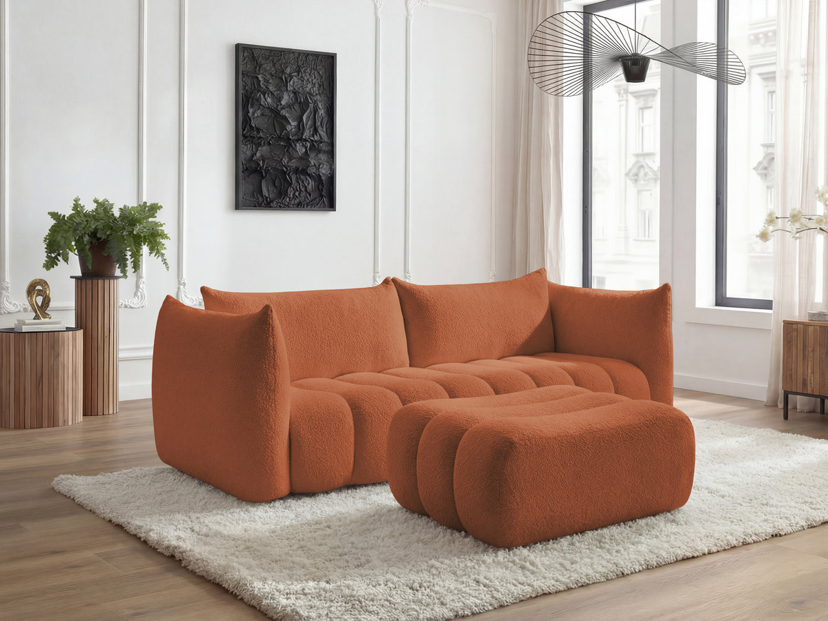 Bobochic Azra Sofa 4-Sitzer mit Pouf Bouclé-Stoff Orange