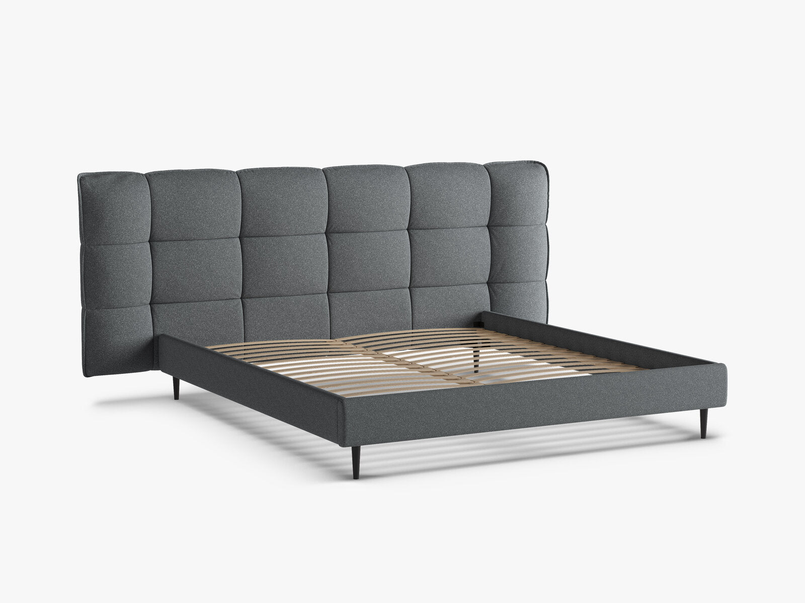 Micadoni Stauraumbett mit Kopfteil Eric with legs Strukturierter Stoff Puente Dunkelgrau Melange 160x200