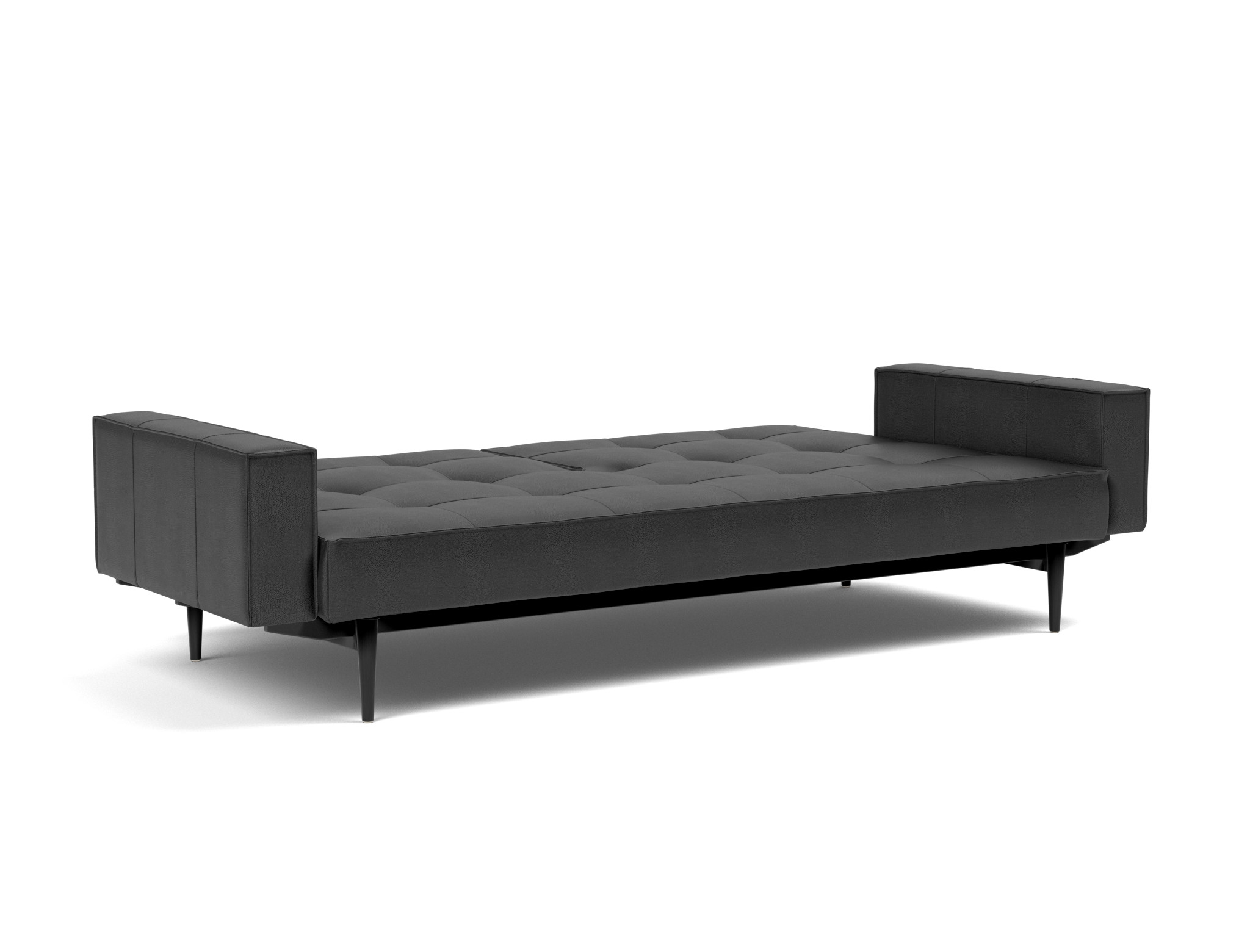Schlafsofa Splitback mit Armlehnen Lederoptik Faunal 550-Black Beine Styletto Eiche schwarz