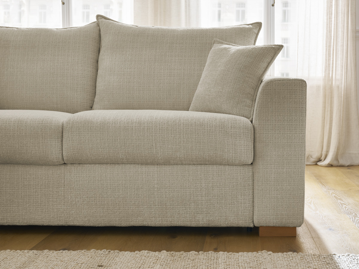 Bobochic Augustin Ecksofa mit Schlaffunktion und Bettkasten Strukturstoff Beige, Liegefläche 160 × 200 cm