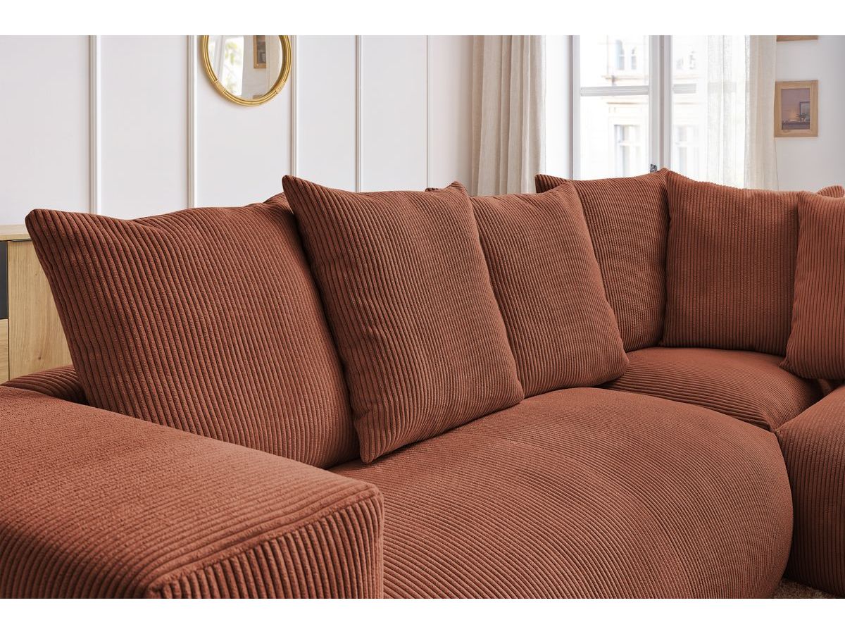 Bobochic Voltaire Ecksofa mit Pouf 268 × 214 cm Cordsamt Orange Ecke rechts