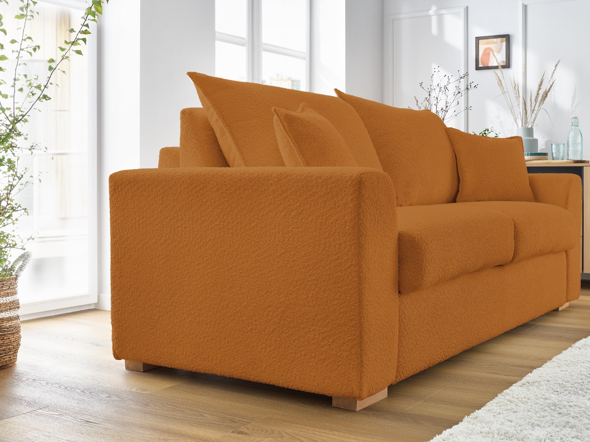 Bobochic Augustin Schlafsofa 3-Sitzer Bouclé-Stoff Gelb, Liegefläche 140 × 200 cm