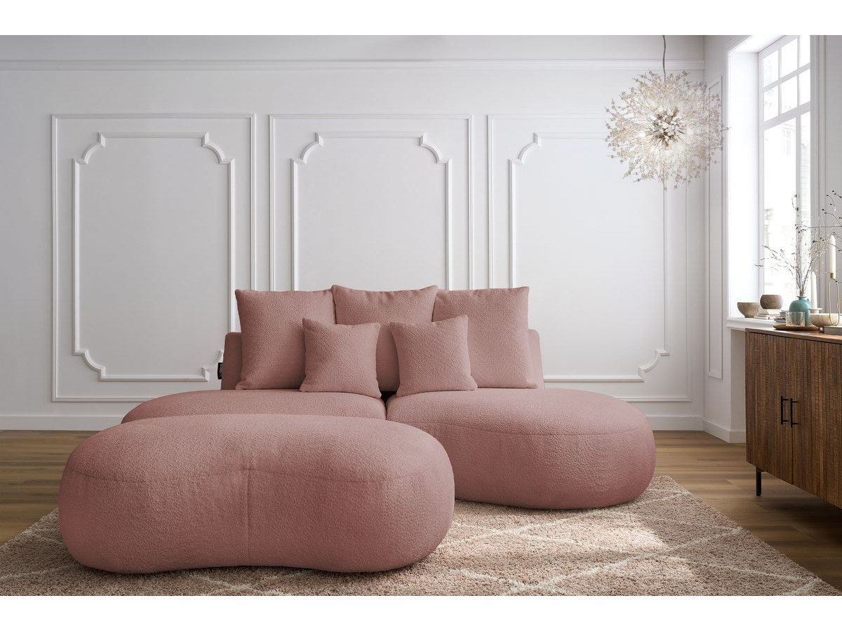 Bobochic Saint-germain Sofa 5-Sitzer mit Pouf Bouclé-Stoff Rosa