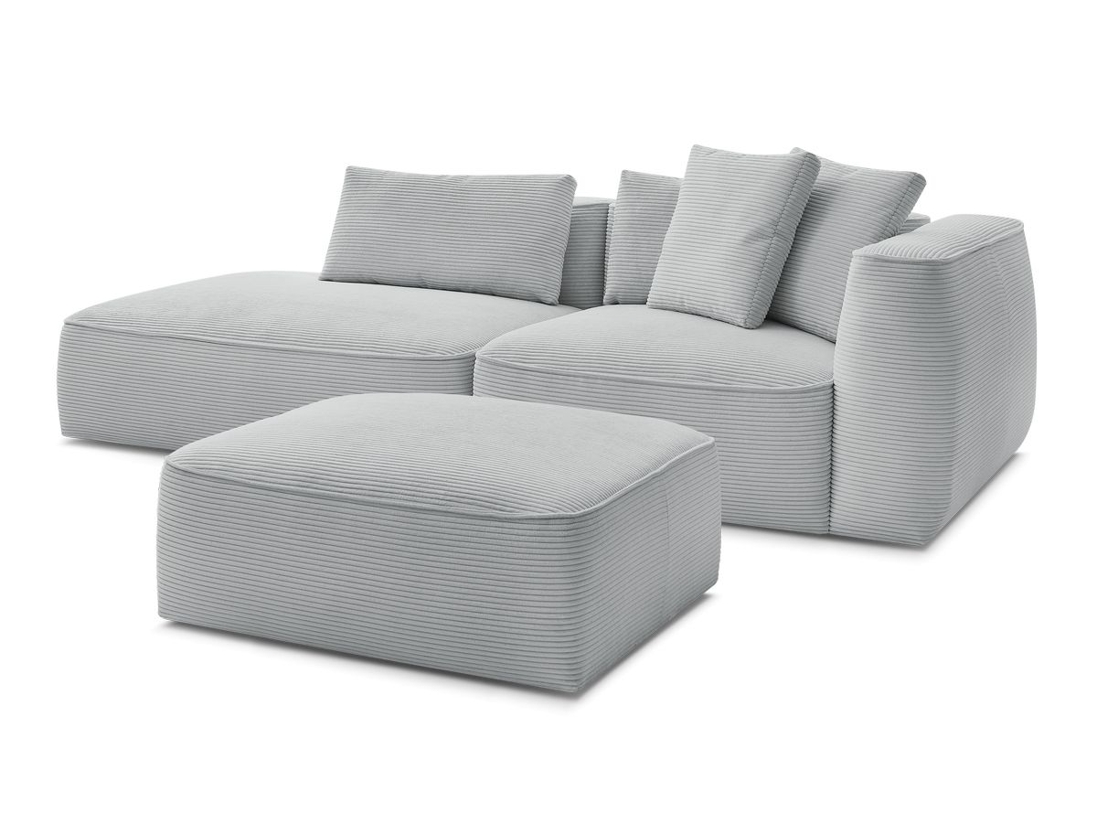 Bobochic Leopold Sofa 4-Sitzer mit Pouf Cordsamt Hellgrau Armlehne rechts