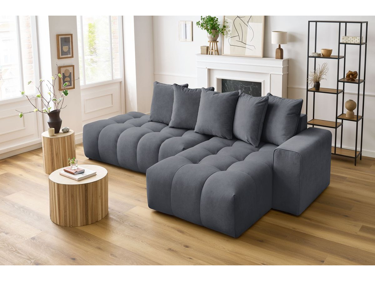 Bobochic Mont-blanc Ecksofa Samt Dunkelgrau Ecke rechts