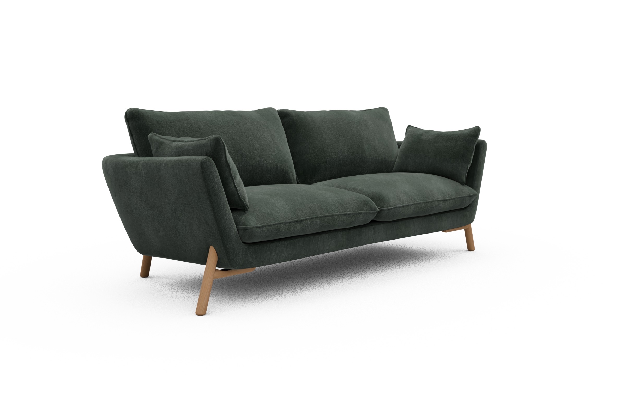 Sofa Emil 3-Sitzer Beinfarbe Eiche Natur Smooth-Laurel-Green
