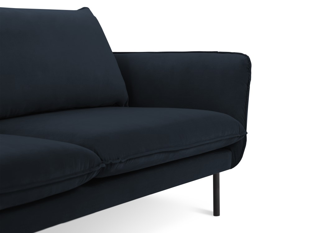 Cosmopolitan Design Sofa Vienna 3-Sitzer Samt Bluvel Dunkelblau Beine Schwarzes Metall