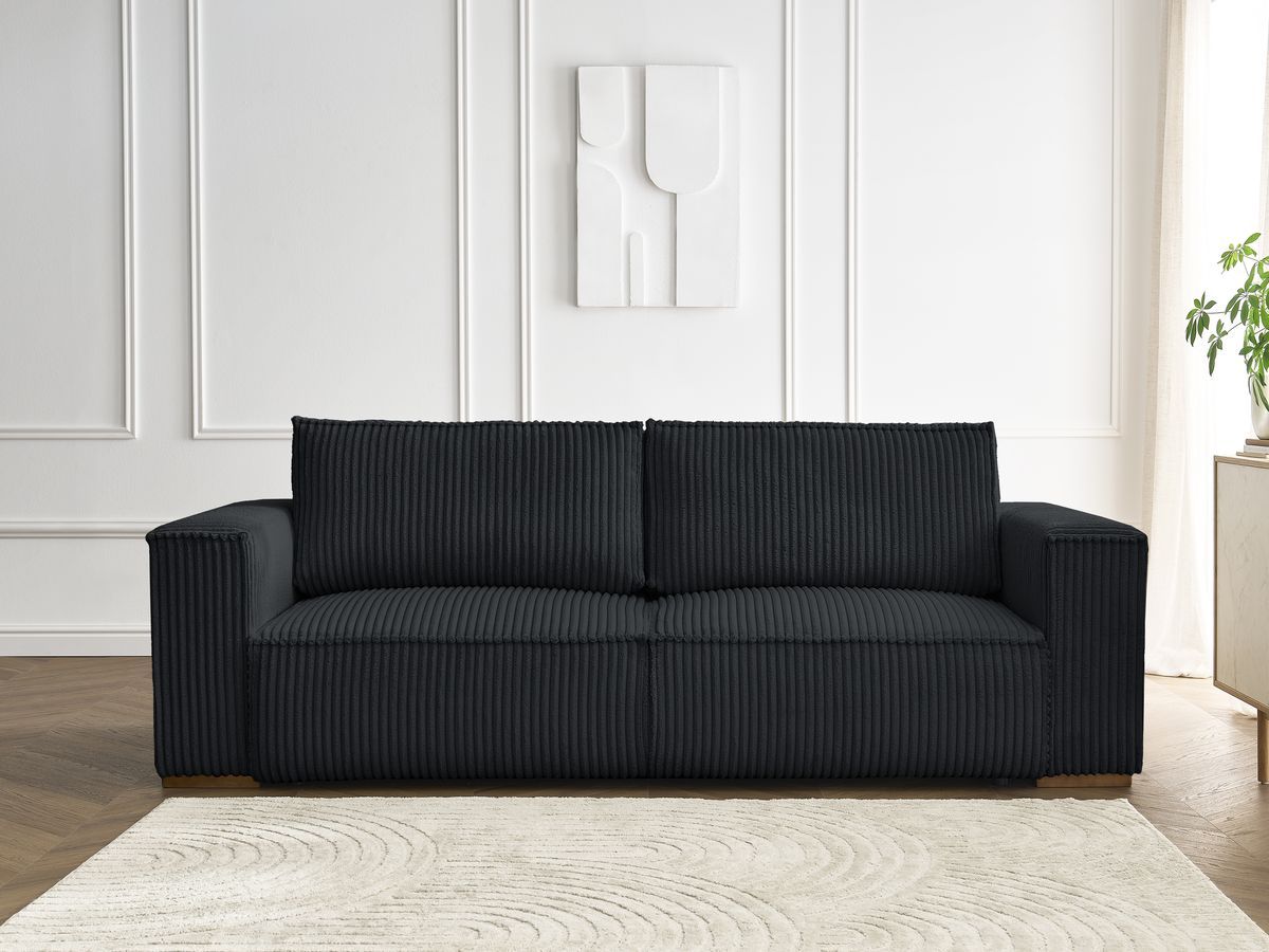 Bobochic Chelsea Schlafsofa 3-Sitzer mit Bettkasten Breitcord weich Schwarz