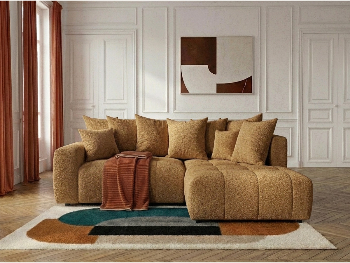Bobochic Roxelane Ecksofa mit Schlaffunktion und Bettkasten Bouclé-Stoff Gelb Ecke rechts