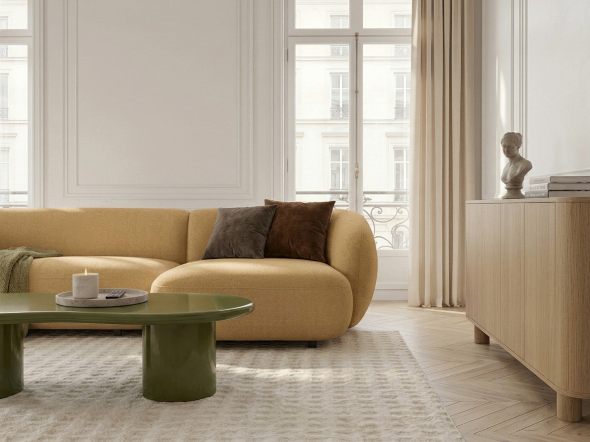 Bobochic Halo Ecksofa mit Schlaffunktion Stoff Gelb Ecke rechts
