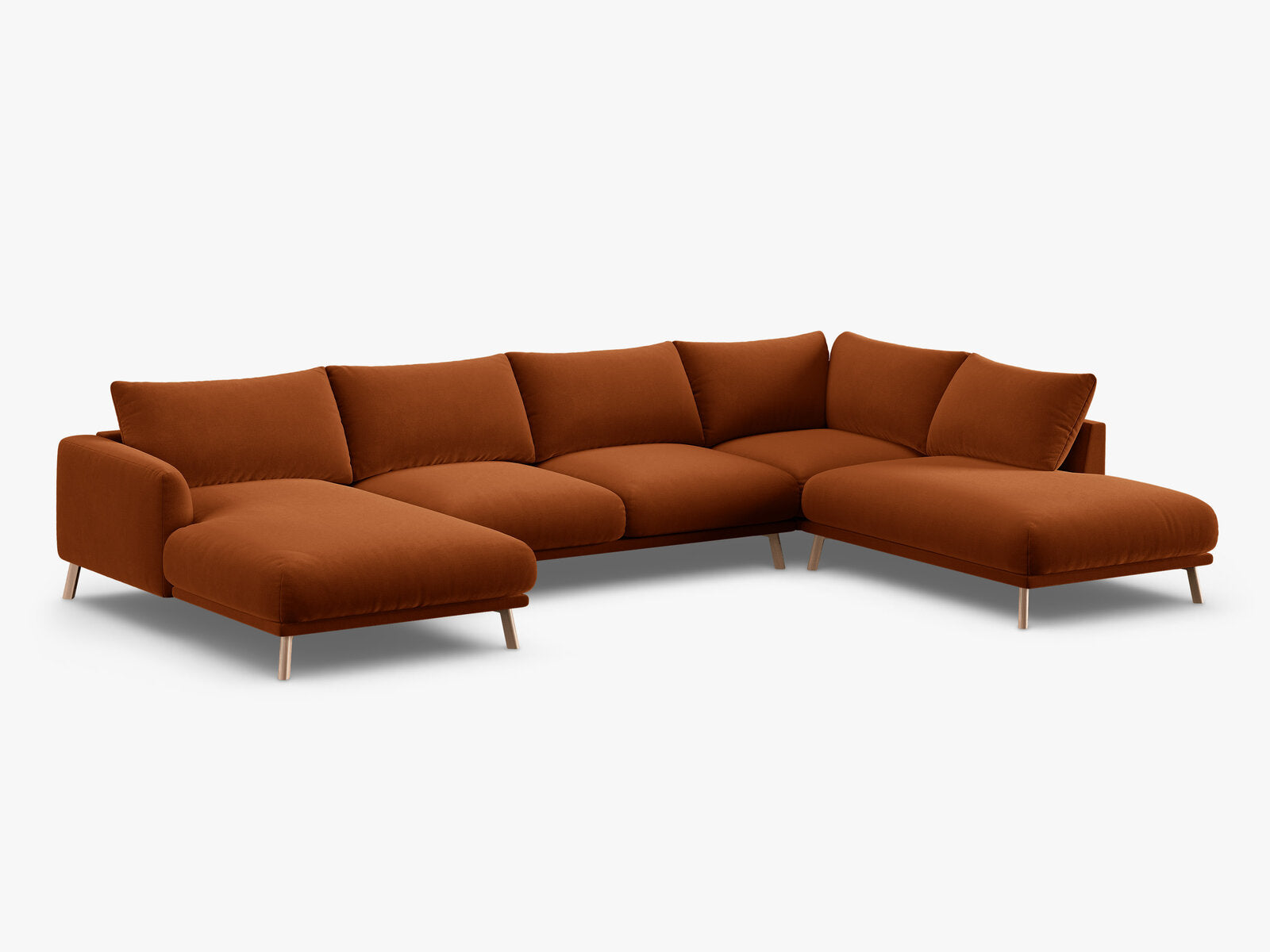 Micadoni Panorama Ecksofa Naomi 6-Sitzer Rechts Samt Salvador Terrakotta