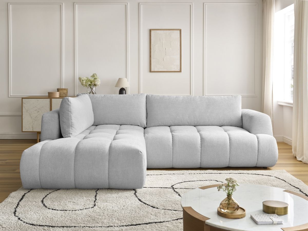 Bobochic Fuji Ecksofa mit Schlaffunktion und Bettkasten 282 × 204 cm Stoff Hellgrau Ecke links