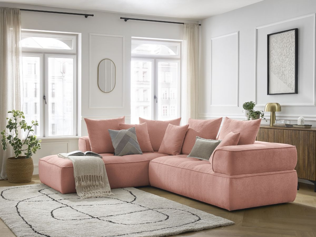 Bobochic Whesley Ecksofa Stoff Rosa Ecke links
