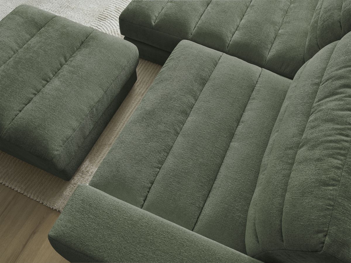Bobochic Sierra Ecksofa mit Pouf Strukturstoff Dunkelgrün Ecke links