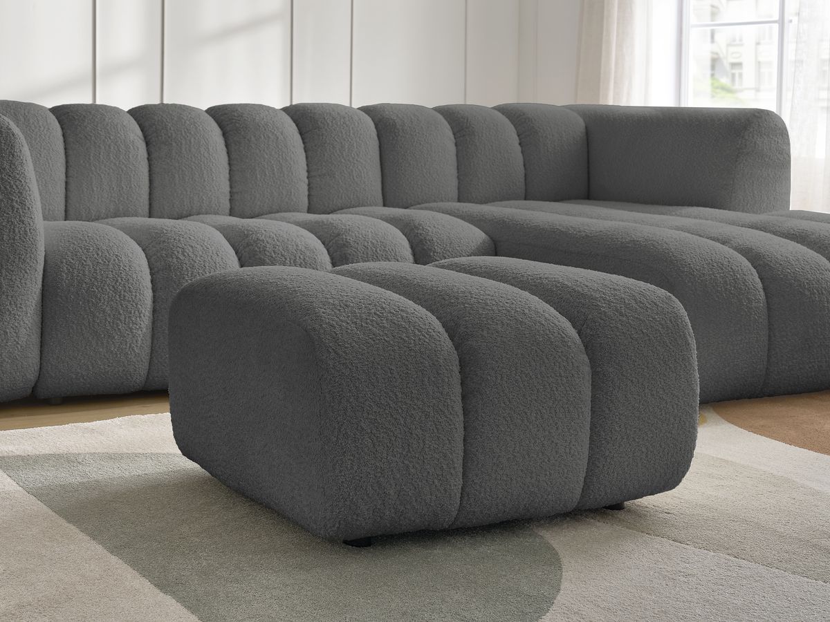 Bobochic Talia Ecksofa mit Pouf Bouclé-Stoff Dunkelgrau Ecke rechts