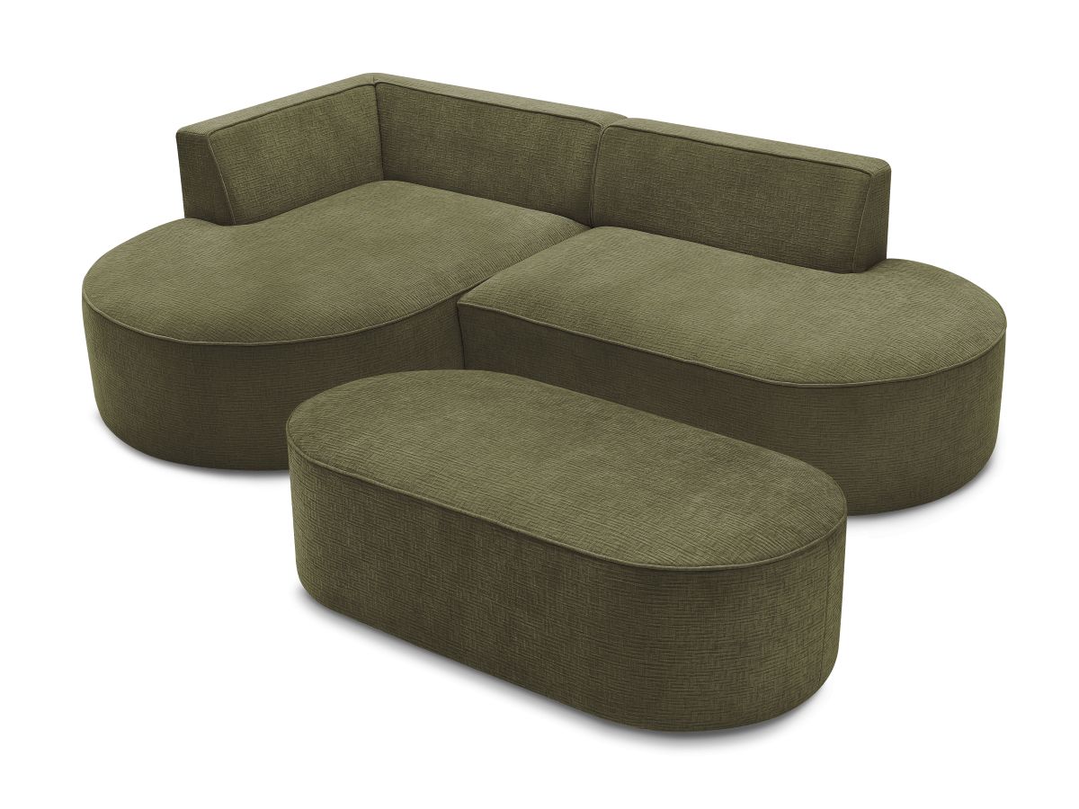 Bobochic Rousseau Ecksofa mit Pouf Strukturstoff Grün Ecke links