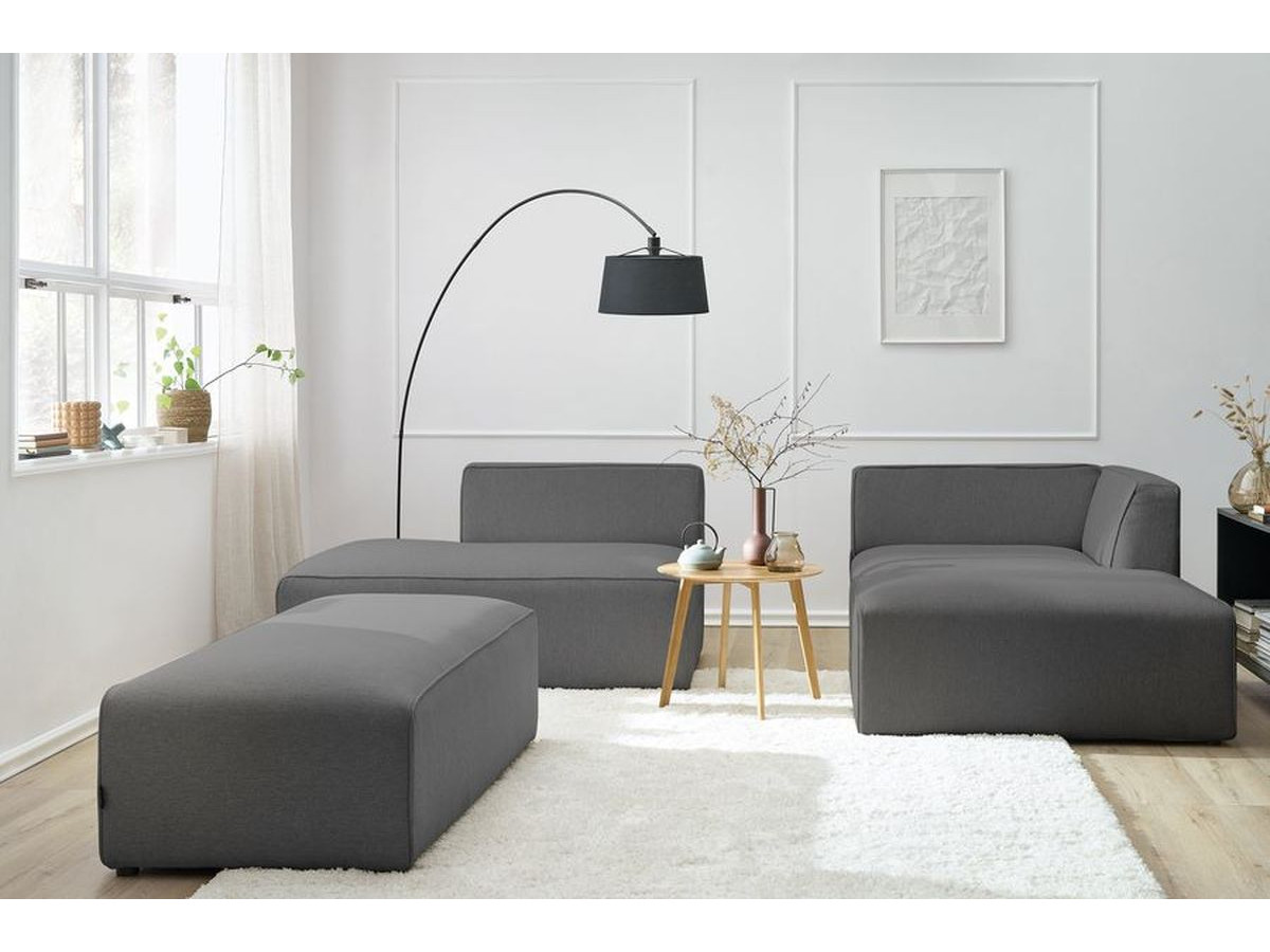 Bobochic Megeve Ecksofa mit Schlaffunktion und Pouf Melange-Stoff Dunkelgrau Ecke rechts