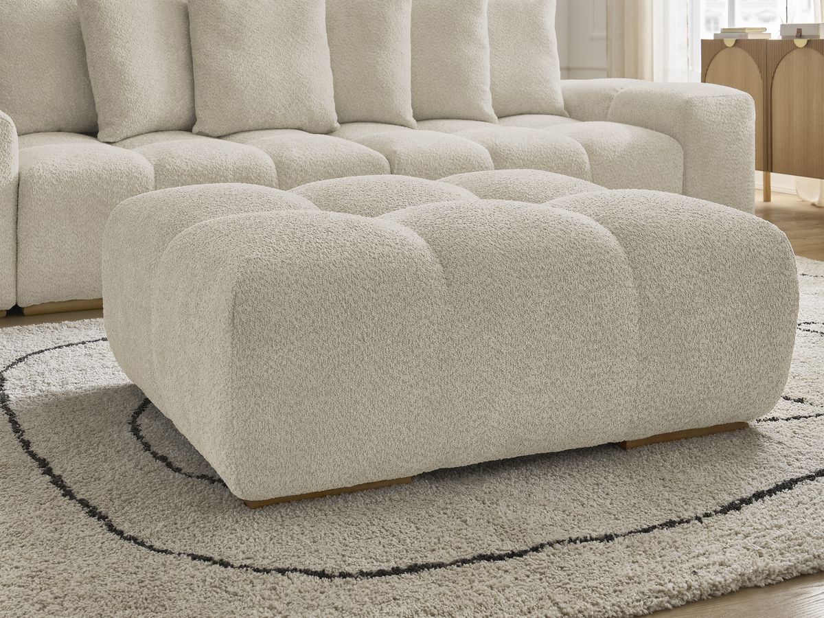 Bobochic Anakin Sofa 3-Sitzer mit Pouf, 6 Kissen Bouclé-Stoff Beige