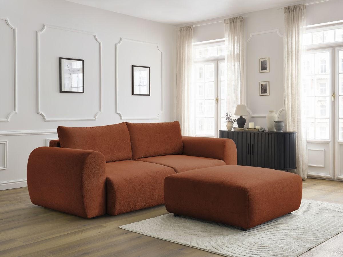 Bobochic Lucien Schlafsofa 4-Sitzer mit Bettkasten und Pouf Stoff Orange