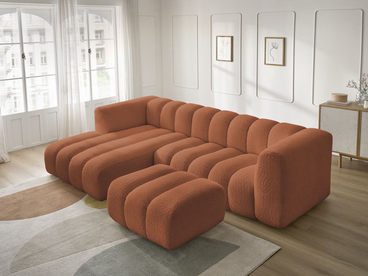 Bobochic Talia Ecksofa mit Pouf Bouclé-Stoff Orange Ecke links