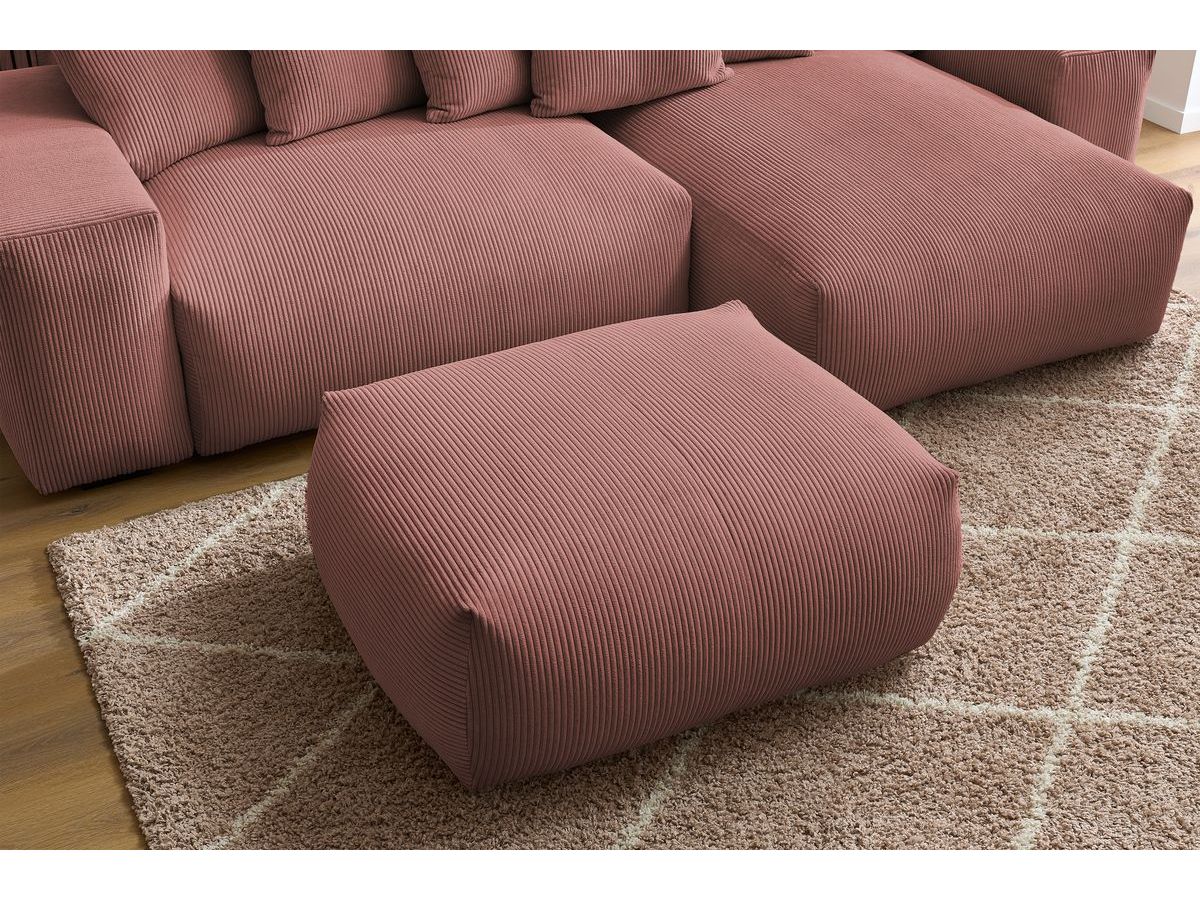Bobochic Voltaire Ecksofa mit Schlaffunktion und Bettkasten und Pouf Cordsamt Rosa