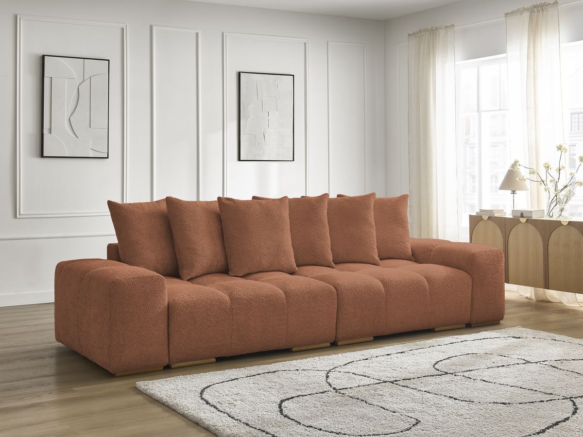 Bobochic Anakin Sofa 3-Sitzer, 6 Kissen Bouclé-Stoff Orange