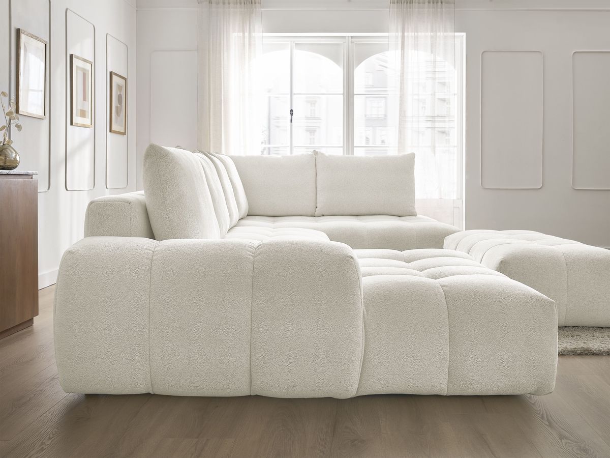 Bobochic Everest Wohnlandschaft mit Pouf, 6 Kissen Melange-Stoff Weiß Ecke links
