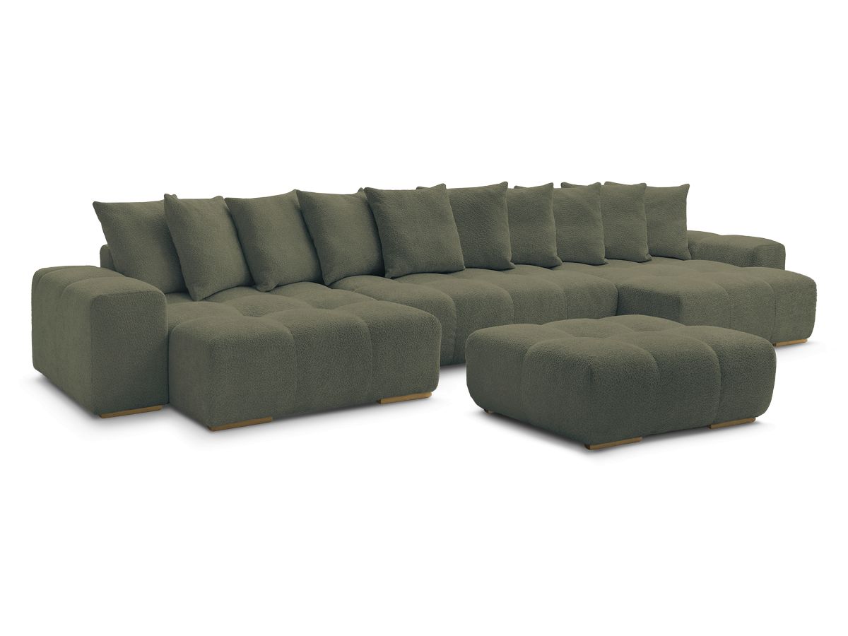 Bobochic Anakin Wohnlandschaft mit Pouf, 10 Kissen Bouclé-Stoff Grün
