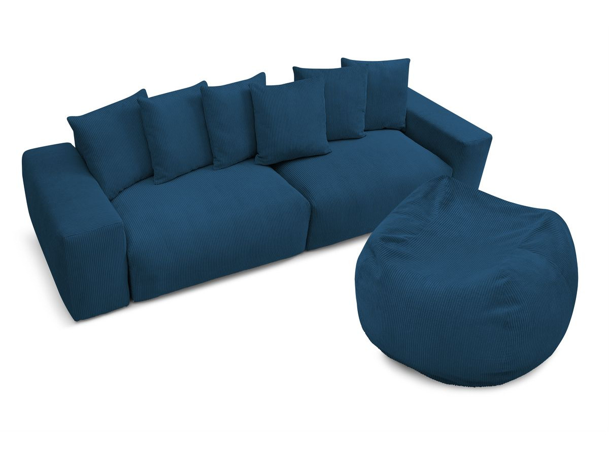 Bobochic Voltaire Sofa 5-Sitzer mit Pouf Cordsamt Dunkelblau