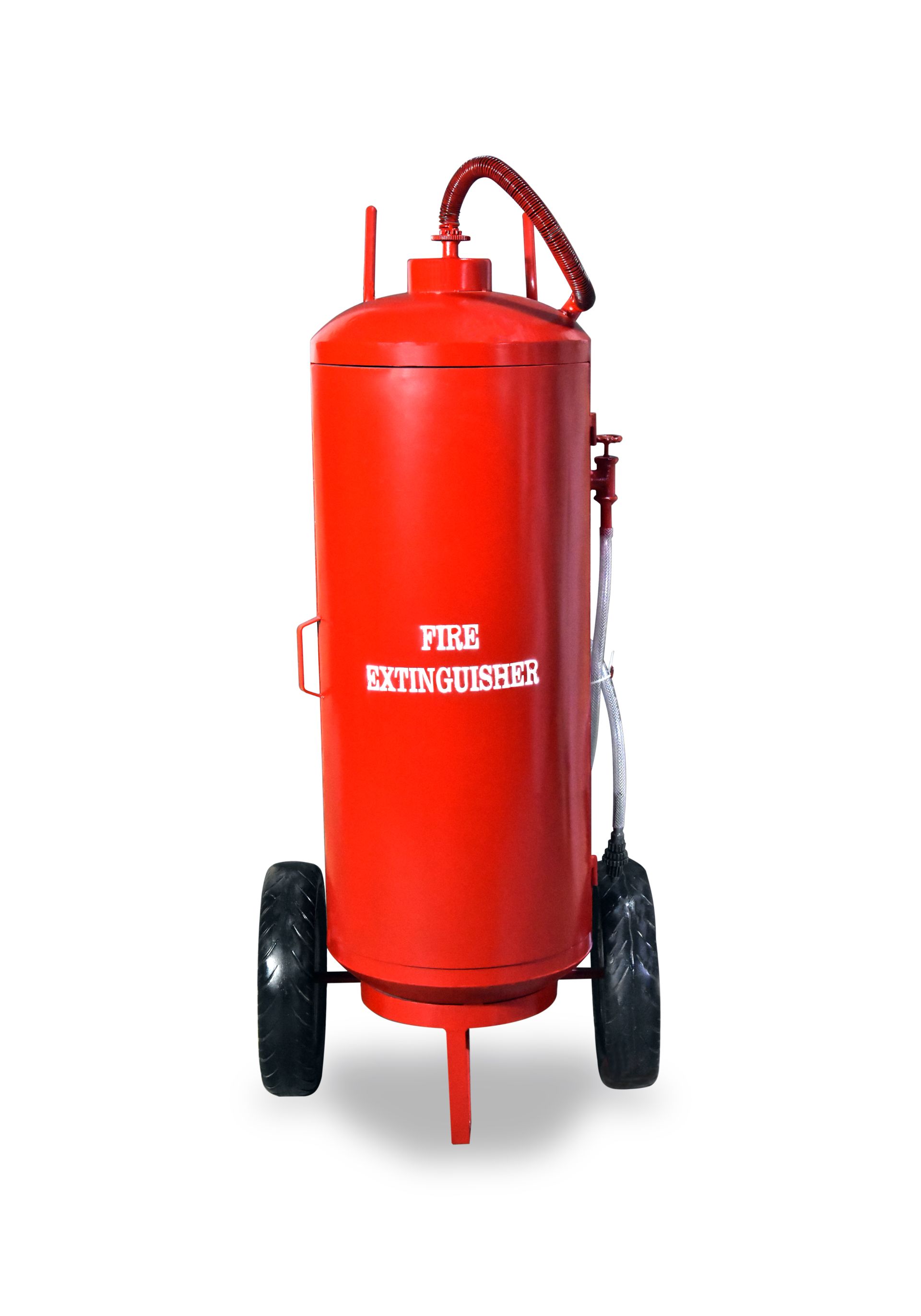 Möbelfaktor PyroVault Industrial-Minibar in Rot – geschlossene Frontansicht mit Aufschrift Fire Extinguisher