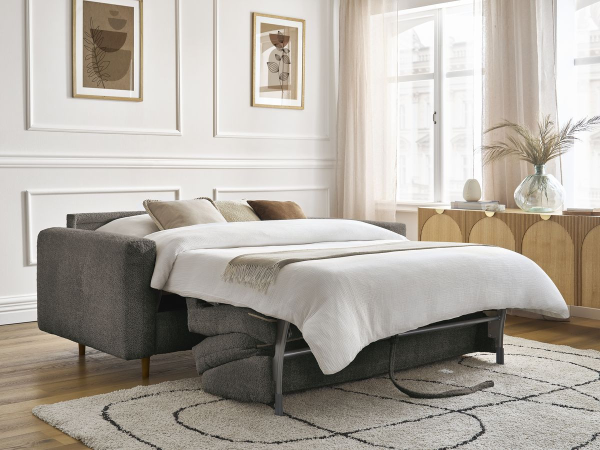 Bobochic Cocoone Schlafsofa 3-Sitzer Bouclé-Stoff Braun, Liegefläche 160 × 200 cm