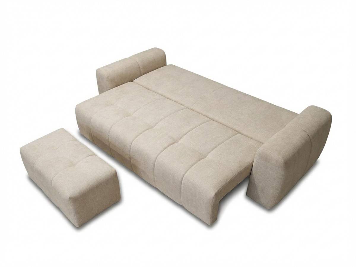 Bobochic Roxelane Schlafsofa 3-Sitzer mit Bettkasten und Pouf Melange-Stoff Beige