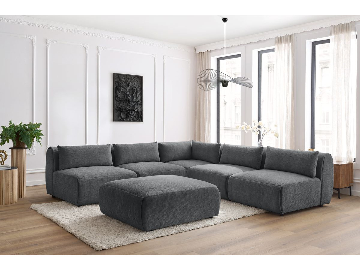 Bobochic Jeanne Ecksofa mit Pouf Strukturstoff Dunkelgrau