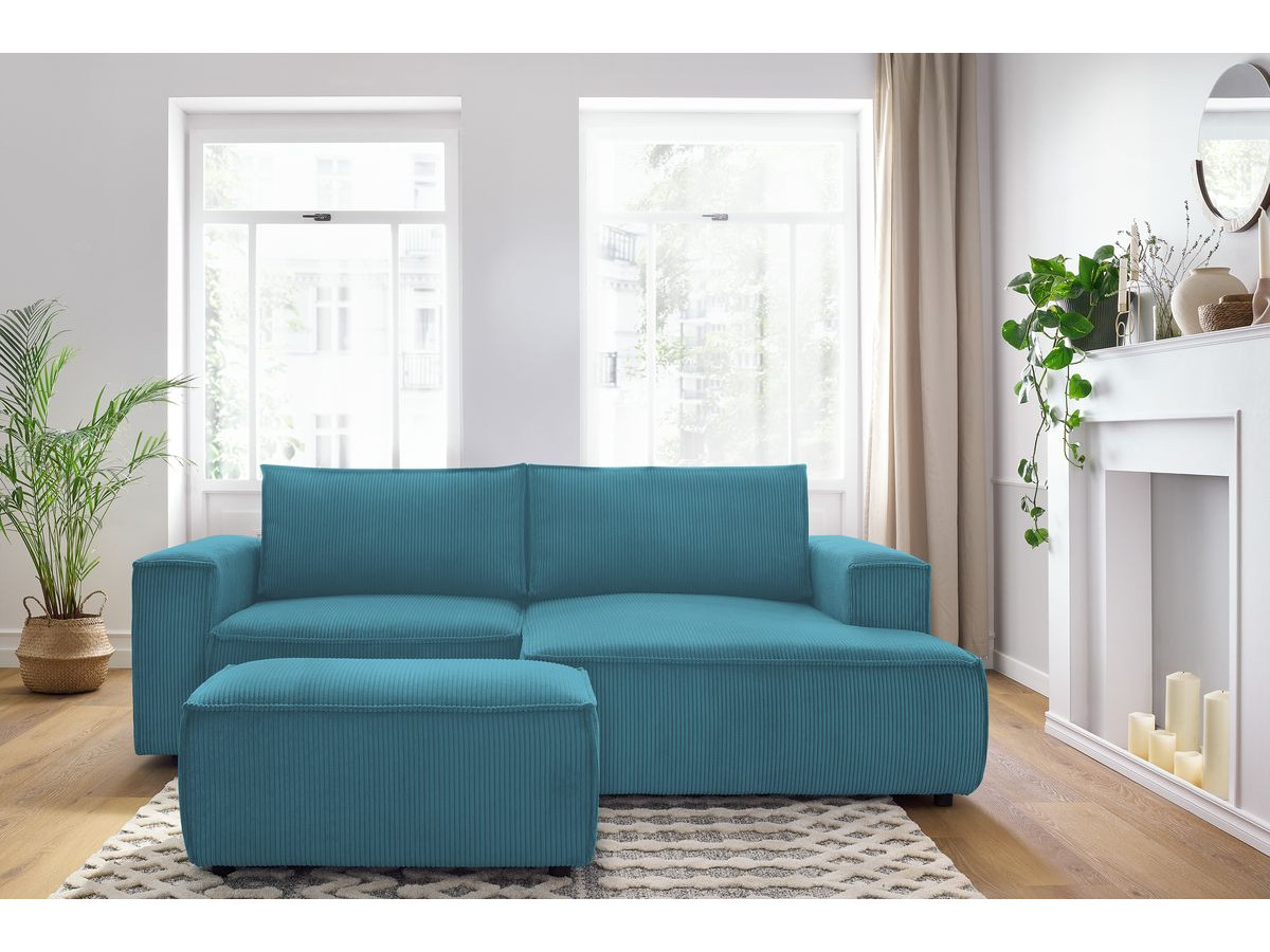 Bobochic Nihad Ecksofa mit Pouf Cordsamt Dunkelblau Ecke rechts