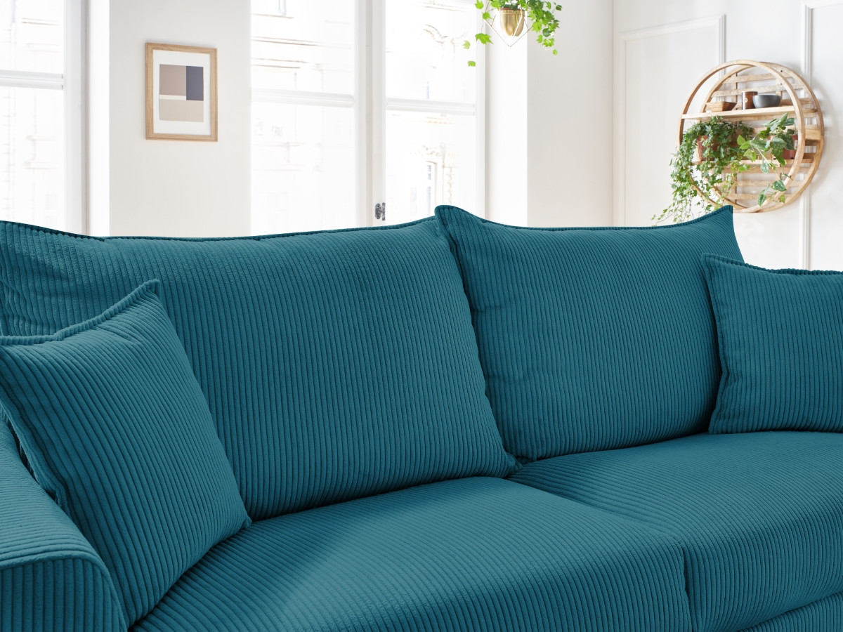 Bobochic Augustin Schlafsofa 3-Sitzer Cordsamt Hellblau, Liegefläche 140 × 200 cm
