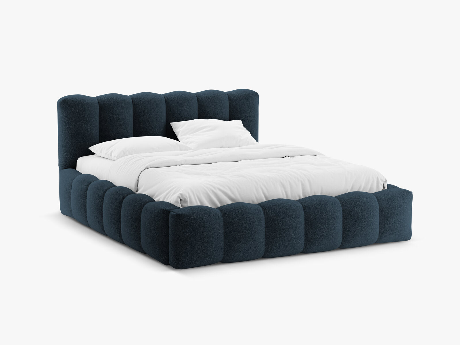 Micadoni Stauraumbett mit Kopfteil Lupine Boucle Baloo Dunkelblau
