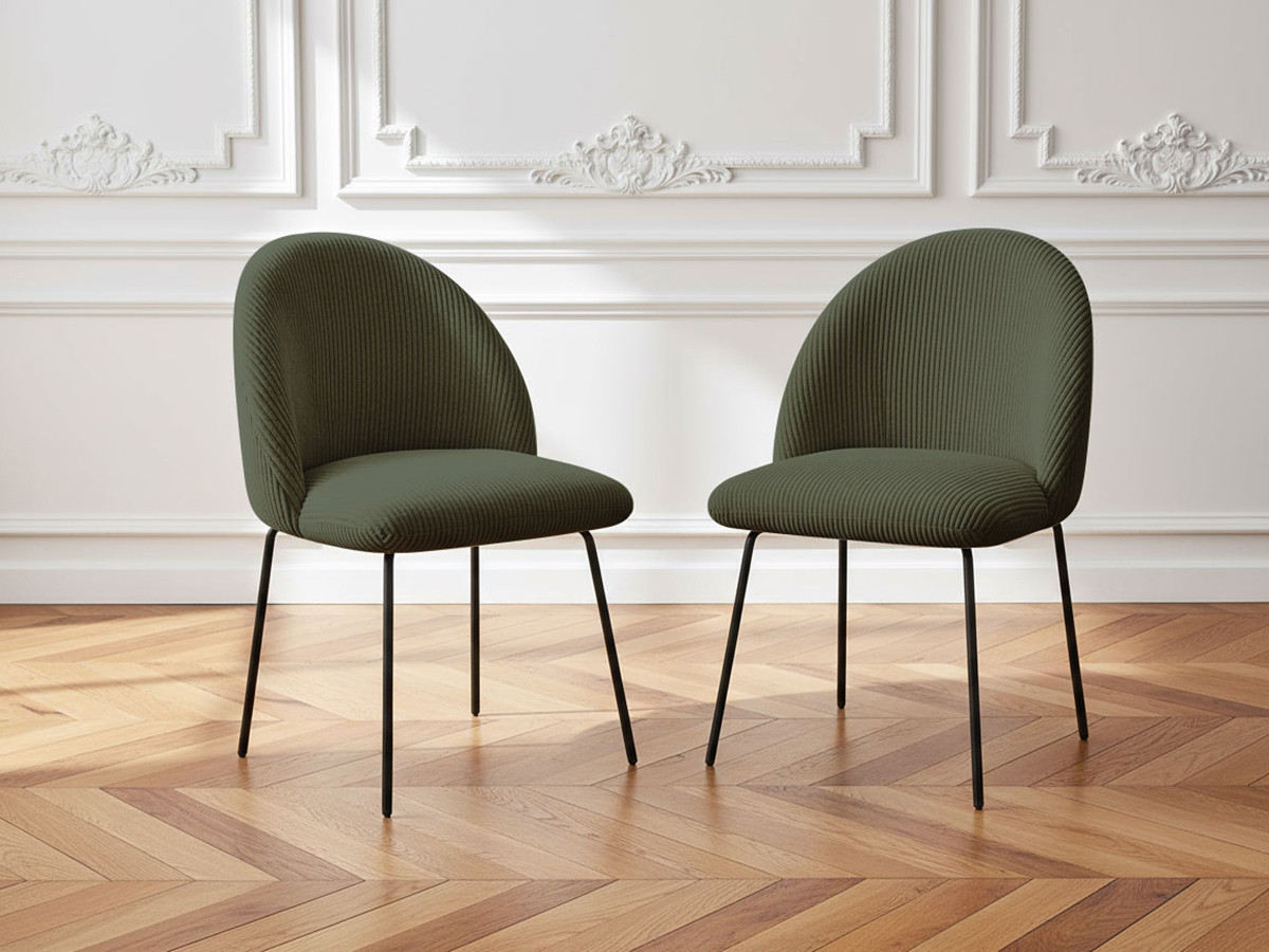 Bobochic Lalie Esszimmerstuhl 2er-Set mit Metallbeinen, schwarz Cordsamt Grün