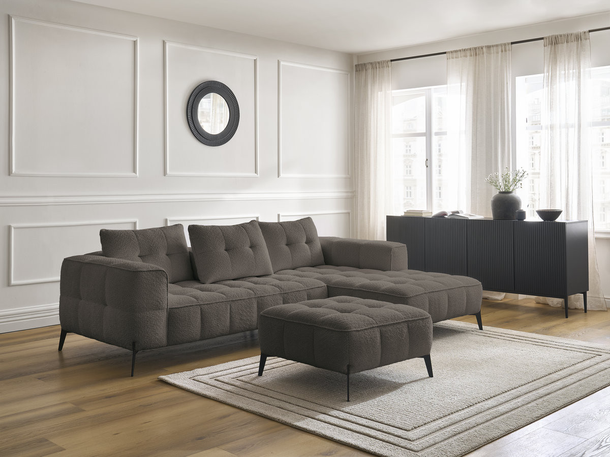 Bobochic Anis Ecksofa mit Pouf Bouclé-Stoff Braun Ecke rechts