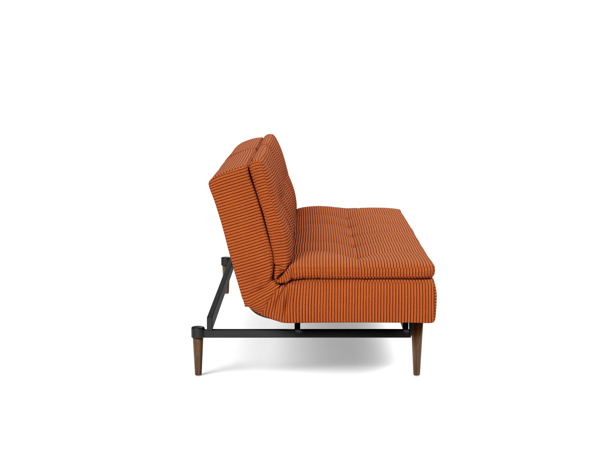 Schlafsofa Dublexo Kord Corduroy 595-Burnt-Orange Beine Styletto Eiche dunkel