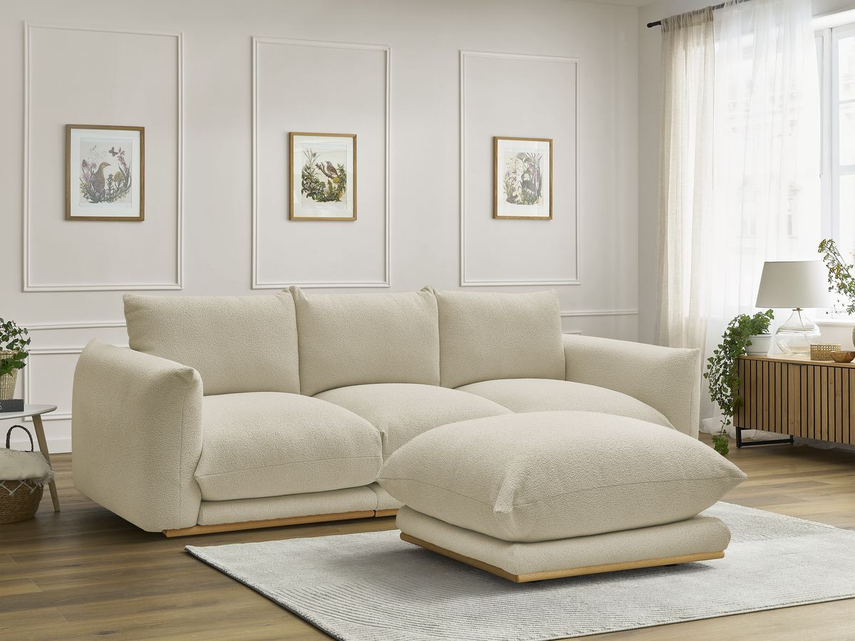 Bobochic Ernest Sofa 3-Sitzer mit Pouf 266 × 106 cm Bouclé-Stoff Beige