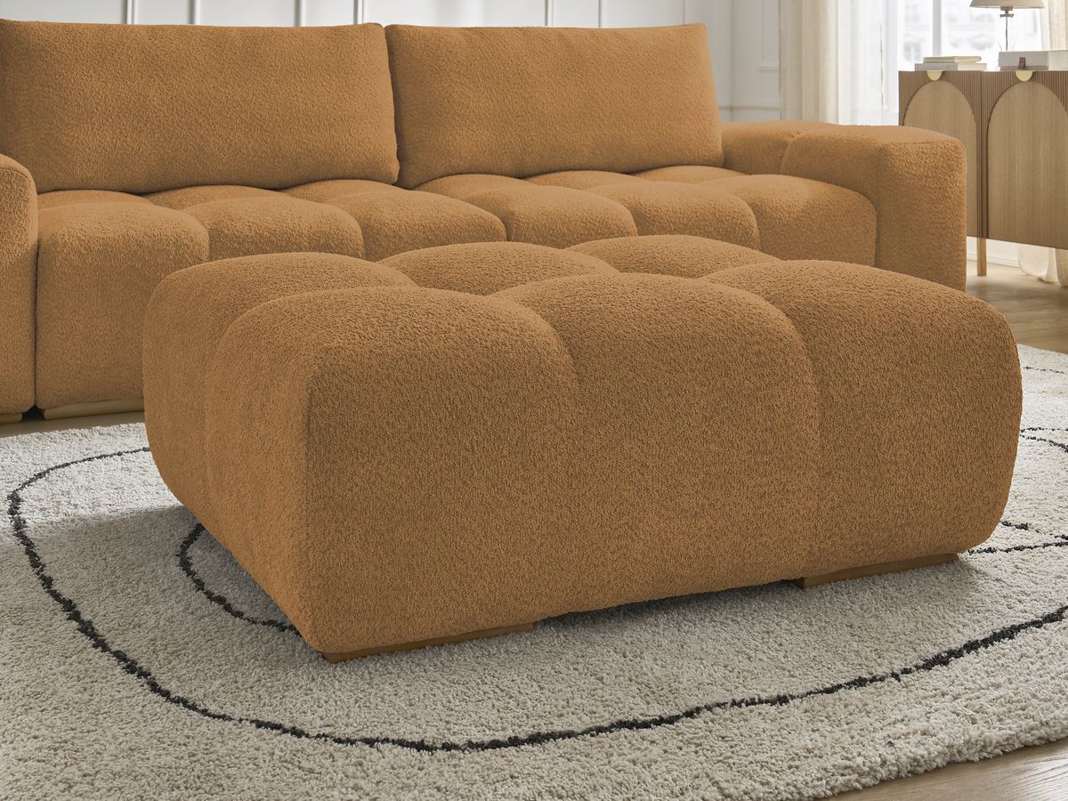 Bobochic Anakin Sofa 3-Sitzer mit Pouf, 2 Kissen Bouclé-Stoff Gelb