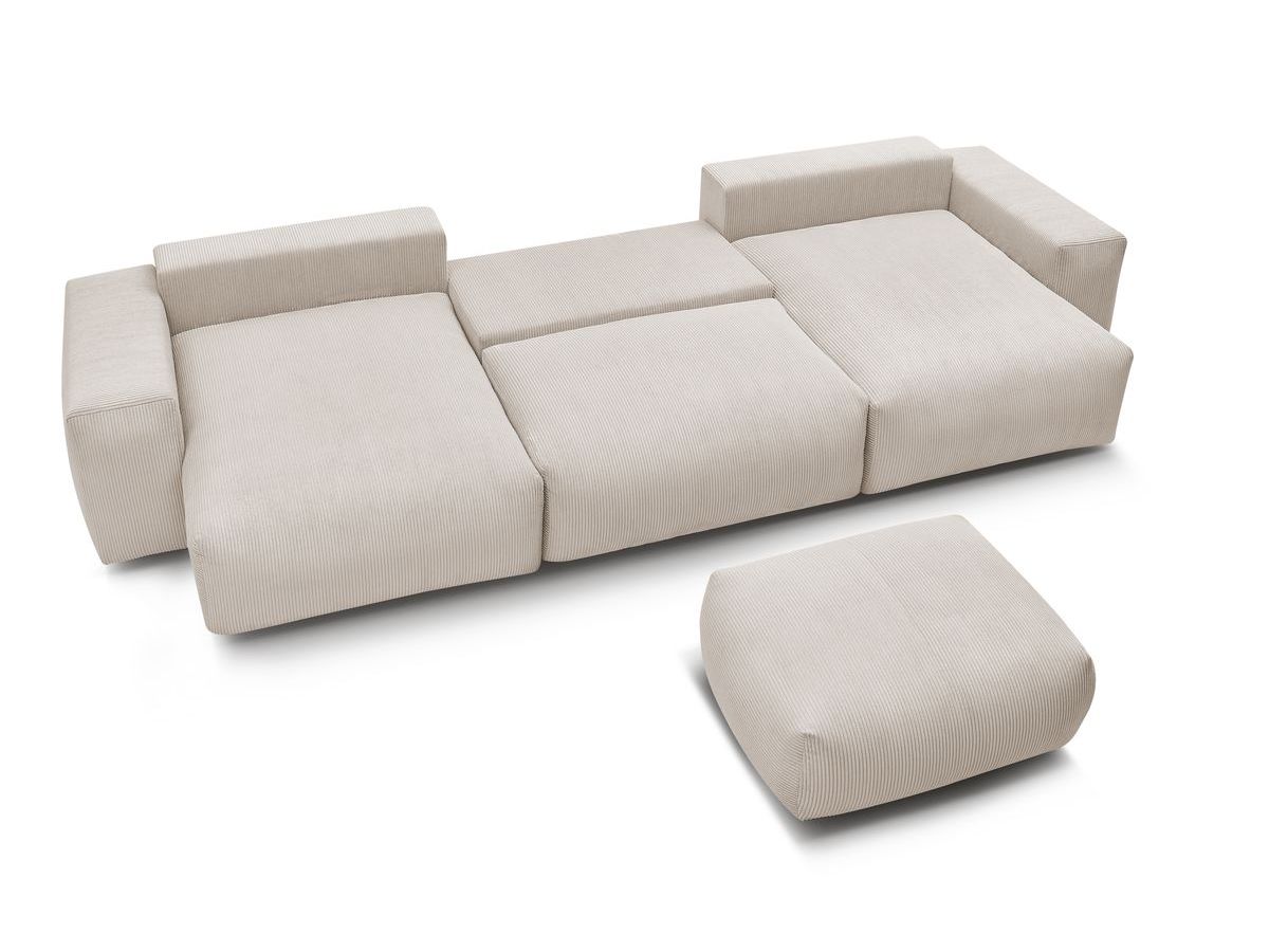 Bobochic Voltaire Wohnlandschaft mit Pouf 420 × 174 cm, Liegefläche 135 × 345 cm Cordsamt Beige