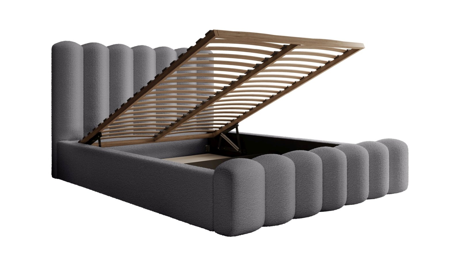 Polsterbett Laro Boucle 140x200 mit Holzrahmen Euphoria 19 Pewter