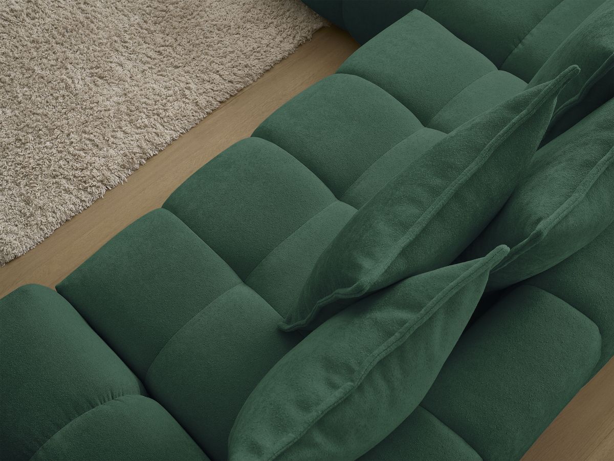 Bobochic Everest Ecksofa mit Schlaffunktion und Bettkasten 320 × 212 cm, 10 Kissen Strukturstoff Grün Ecke links
