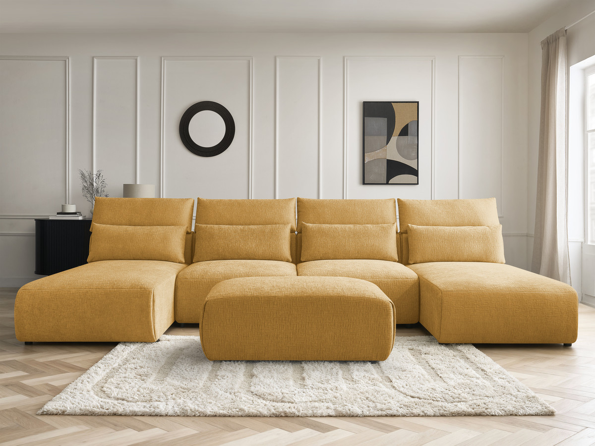 Bobochic Jana Wohnlandschaft mit kleinem Pouf Strukturstoff Gelb